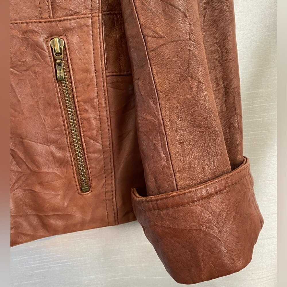 Tribal Rustic Red Vegan Leather Biker Jacket Ladies 4 - Picture 8 of 11